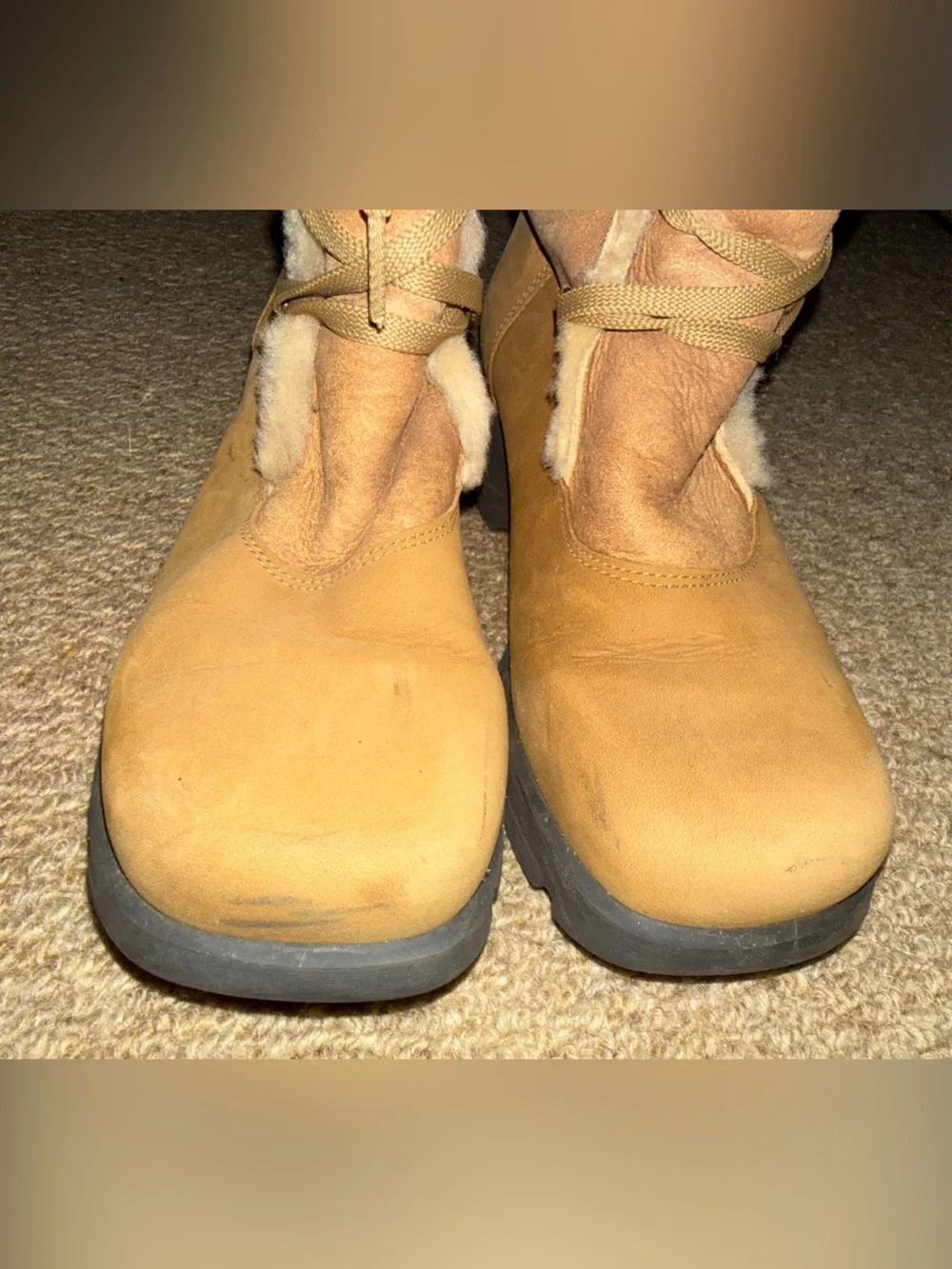 La CANADIENNE Suede Shearling Lace-Up Winter Boots Faux Fur Cuffs